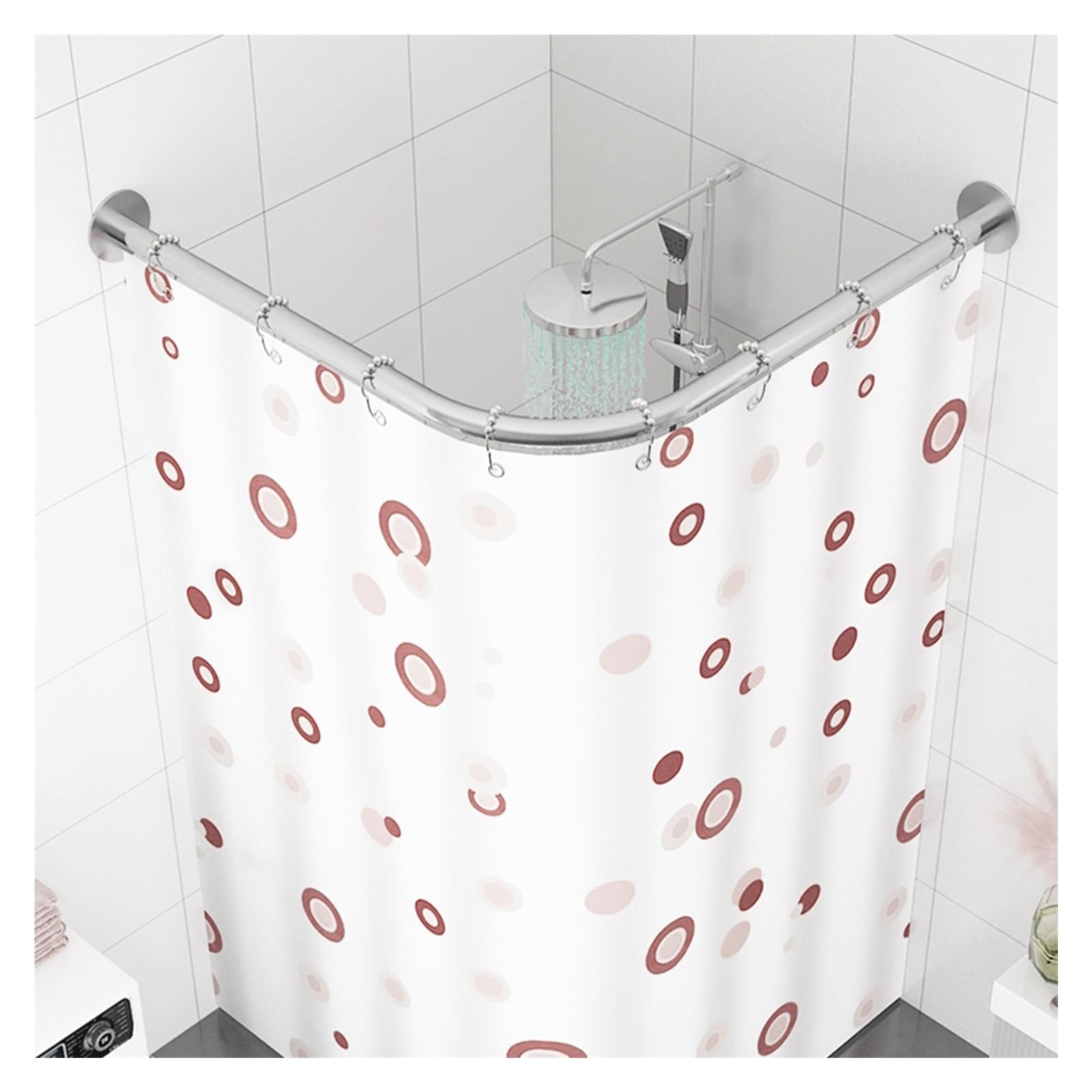 Meiiron Adjustable Curved Shower Curtain Rod Wall Mounted L-Shaped Bathroom Corner Curtain Hanger Pole Bath Bar Metal Shower Rail, No Drilling (Size : 110~140x100~140cm)