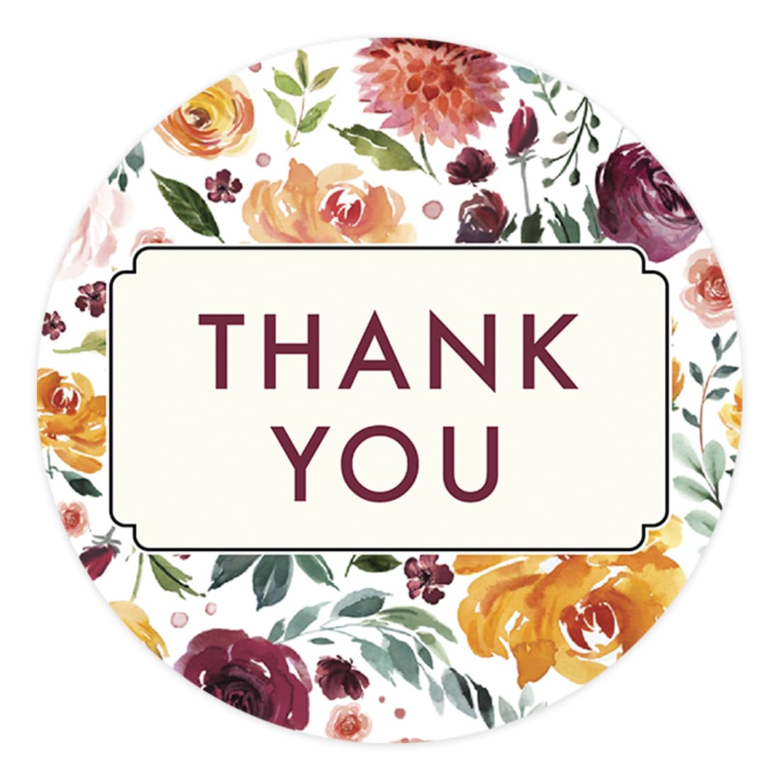 Andaz Press Round 2-inch Circle Label Stickers, Autumn Purple Orange Florals, Thank You, 40-Pack