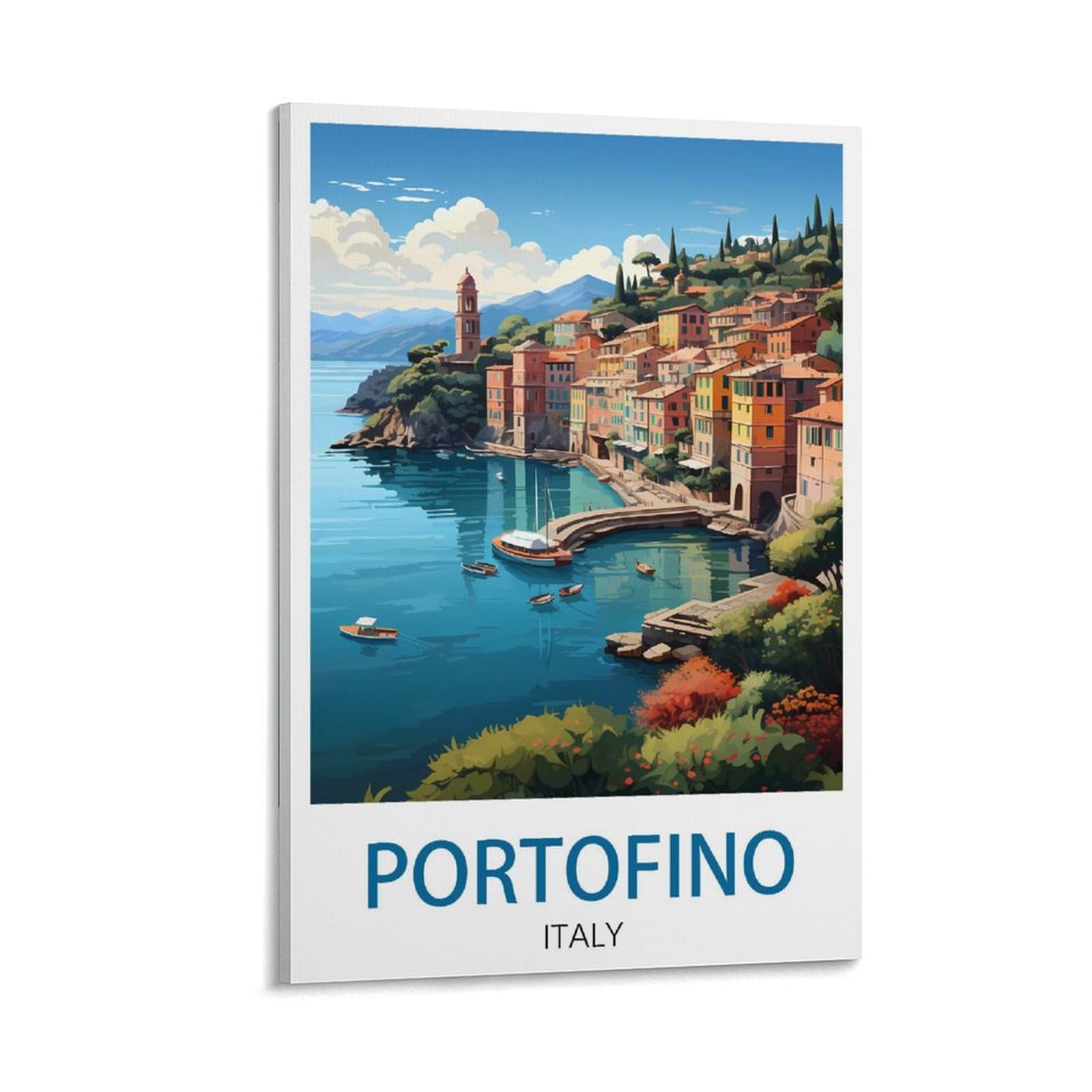 Lhjoiun Frame-Style Portofino Italy Vintage Travel Poster Landscape 12X18inch(30X45cm) Art Canvas Print For Living Room Bedroom Home Decoration Modern Art