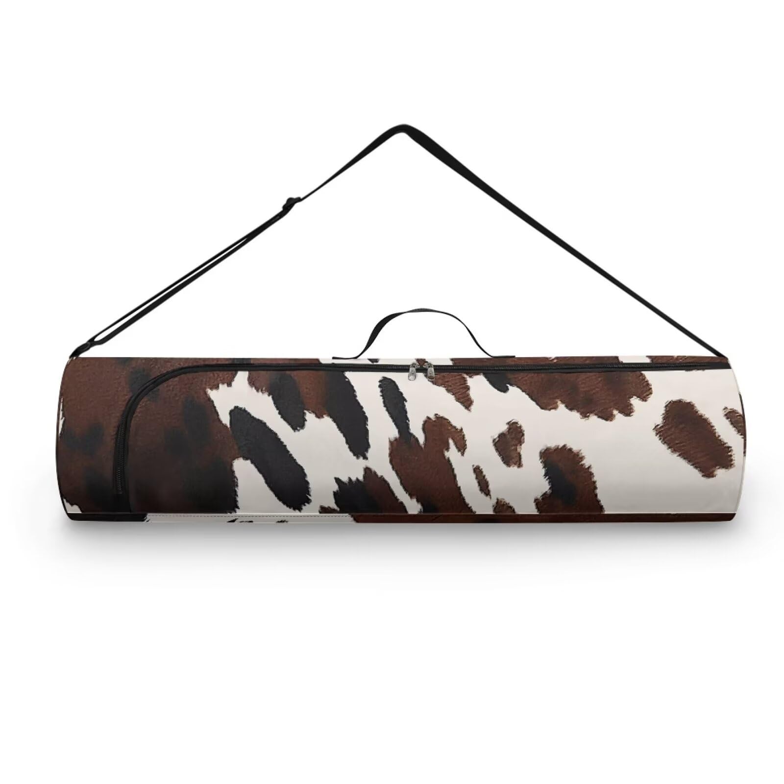 Pzuqiu Cowhide Print Yoga Mat Bag for Women & Men Travel Yoga Gym Bag for Thick Exercise Yoga Mat Full-Zip Yoga Mat Carrier Bag for Class Workout Park with Adjustable Strap