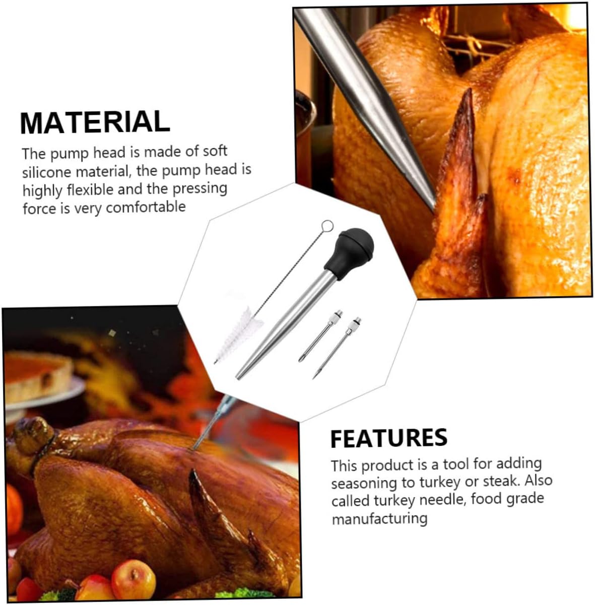 PRETYZOOM 2sets Barbecue Meat Injector Tool Turkey Basting Kit Cleaning Brush Bbq Sauce Injector