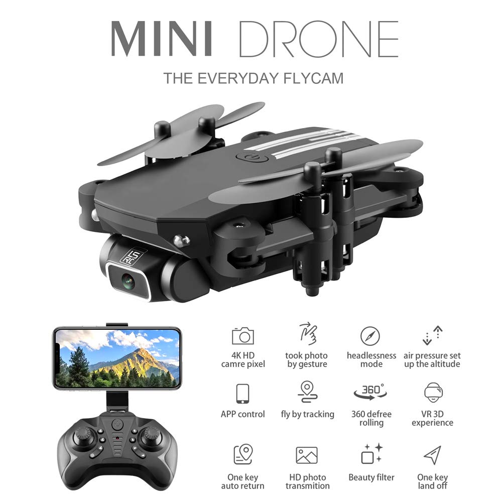 Drone con cámara 4K, Drone Mini Fpv controlado a mano con kit de batería de accesorios, RC Drone Quadcopter RTF con luz LED, modo sin cabeza, retorno automático con un botón, retención de altitud
