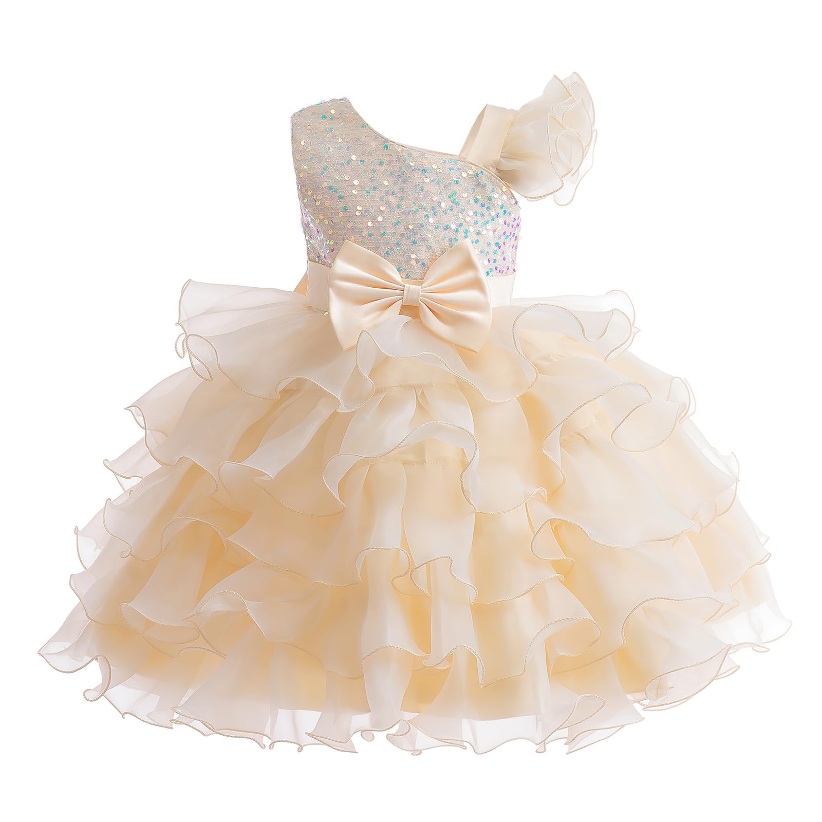 Miipat Ragazze Abito Una Spalla Paillettes Principessa Senza Maniche Vestito Bambine e Ragazza di Fiori Damigella d'Onore Tutu Abiti Bambini per Festa Compleanno Matrimoni