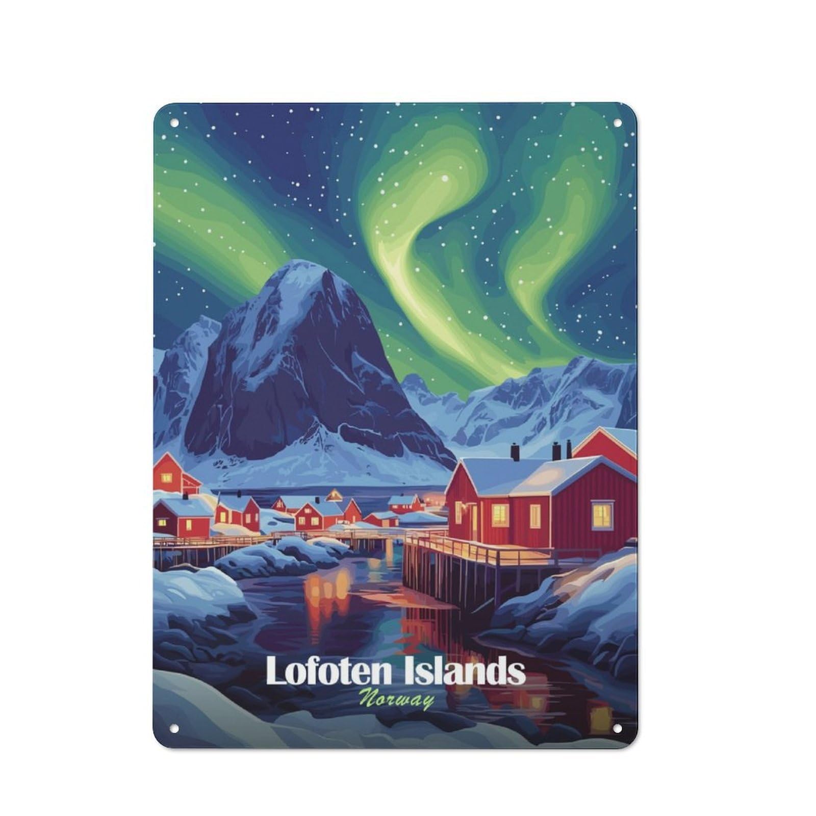 Junmoney Lofoten Islands Aurora Borealis Smart Tin Sign 40X30cm Featuring Office Wall Decor For Workspace, Cafe, Shop Or Desk Area