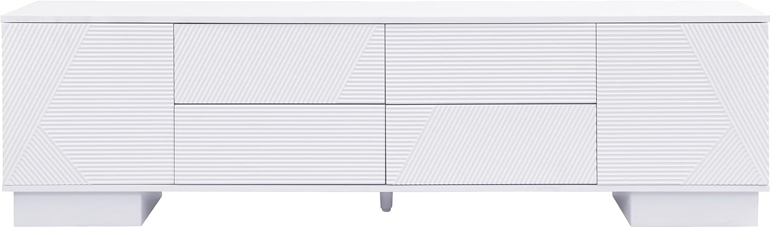 70.8 Inch Modern TV Stand for 75 Inch TVs, Minimalist Media Console with Storage Cabinets and 4 Drawers, Entertainment Center with Metal Center Support Leg for Living Room