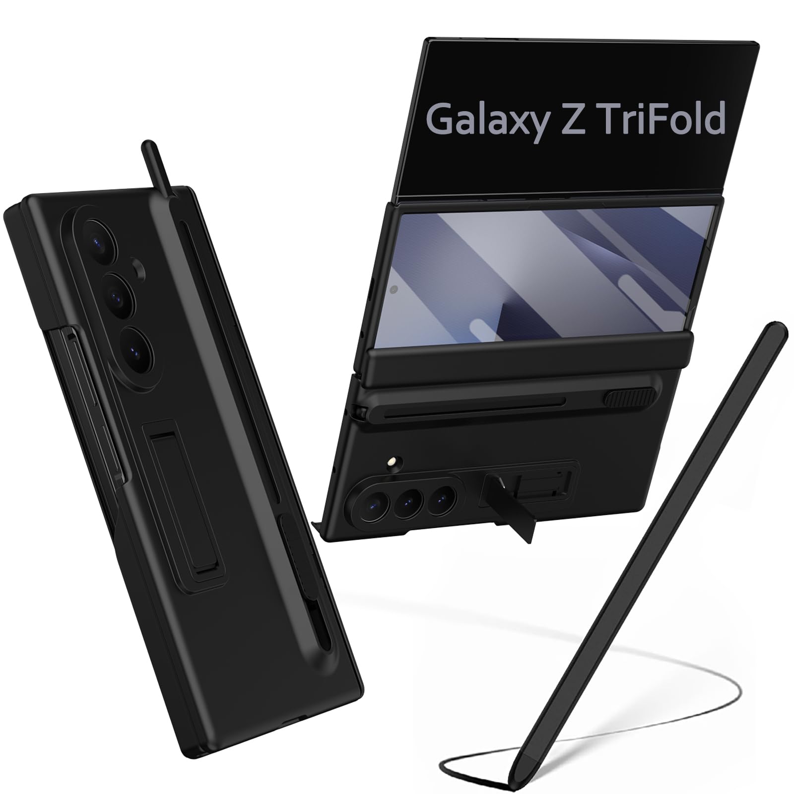 Funda para Galaxy Z Trifold con lápiz óptico, Protector de Pantalla Integrado, protección de bisagra, Ranura para S Pen, Carcasa con Soporte para Samsung Galaxy Z Trifold-Negro