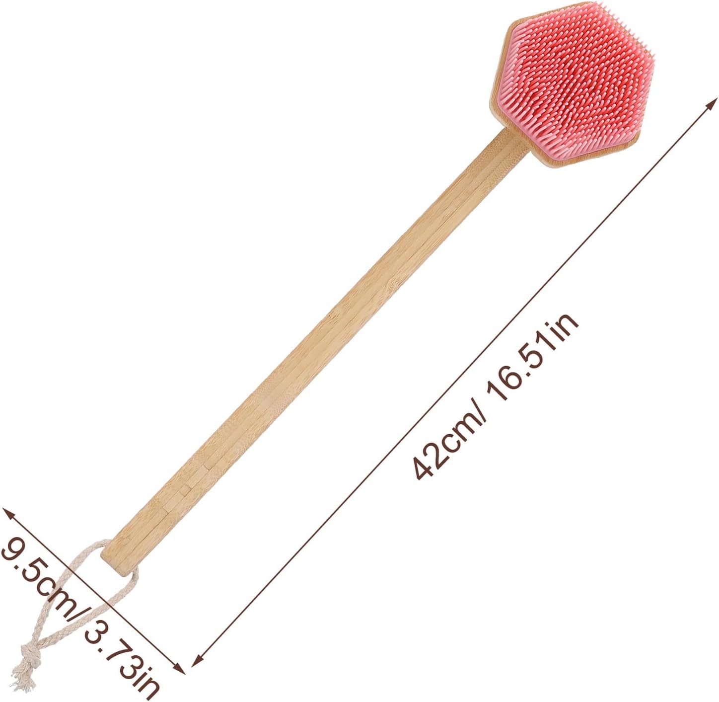 Silicone and Wood Long Handle Back Scrubber Detachable Bath Brush Dead Skin Remover Body Scrubber for Shower Exfoliating and Cleansing