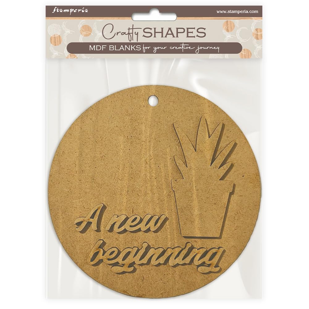Stamperia Crafty Shapes MDF Blanks 5pcs - A New Beginning Round Tag With Plant