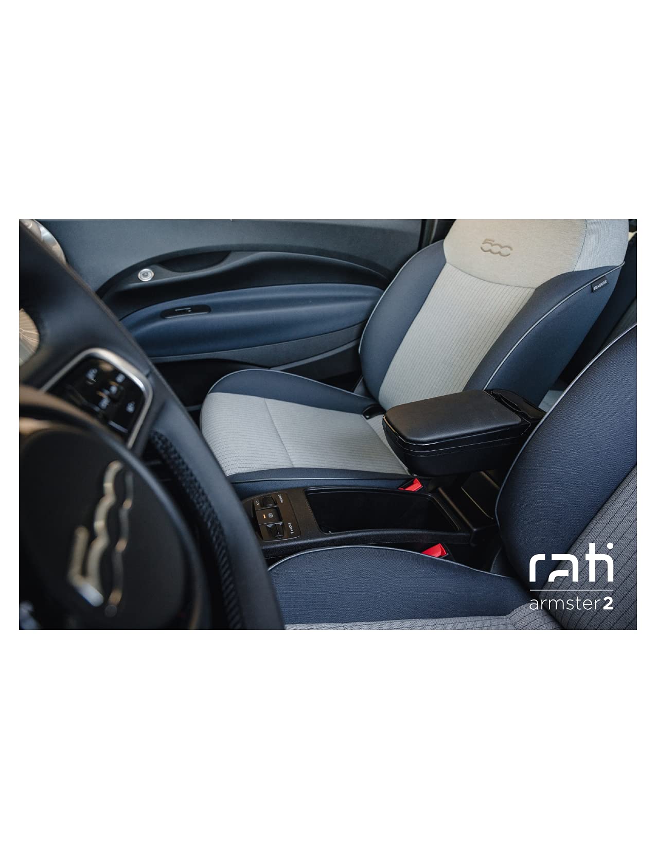 Rati Armster2 bracciolo centrale adatto per FIAT 500e 2020- SOLO PER MODELLI ELETTRICII con vano portaoggetti I che si adatta perfettamente alla console centrale