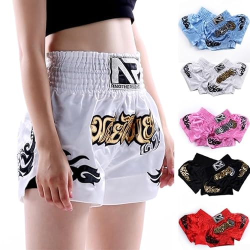 Pantalón corto de kickboxing con cintura elástica para entrenamiento de MMA y Muay Thai Unisex Blanco Talla M - imagen 8