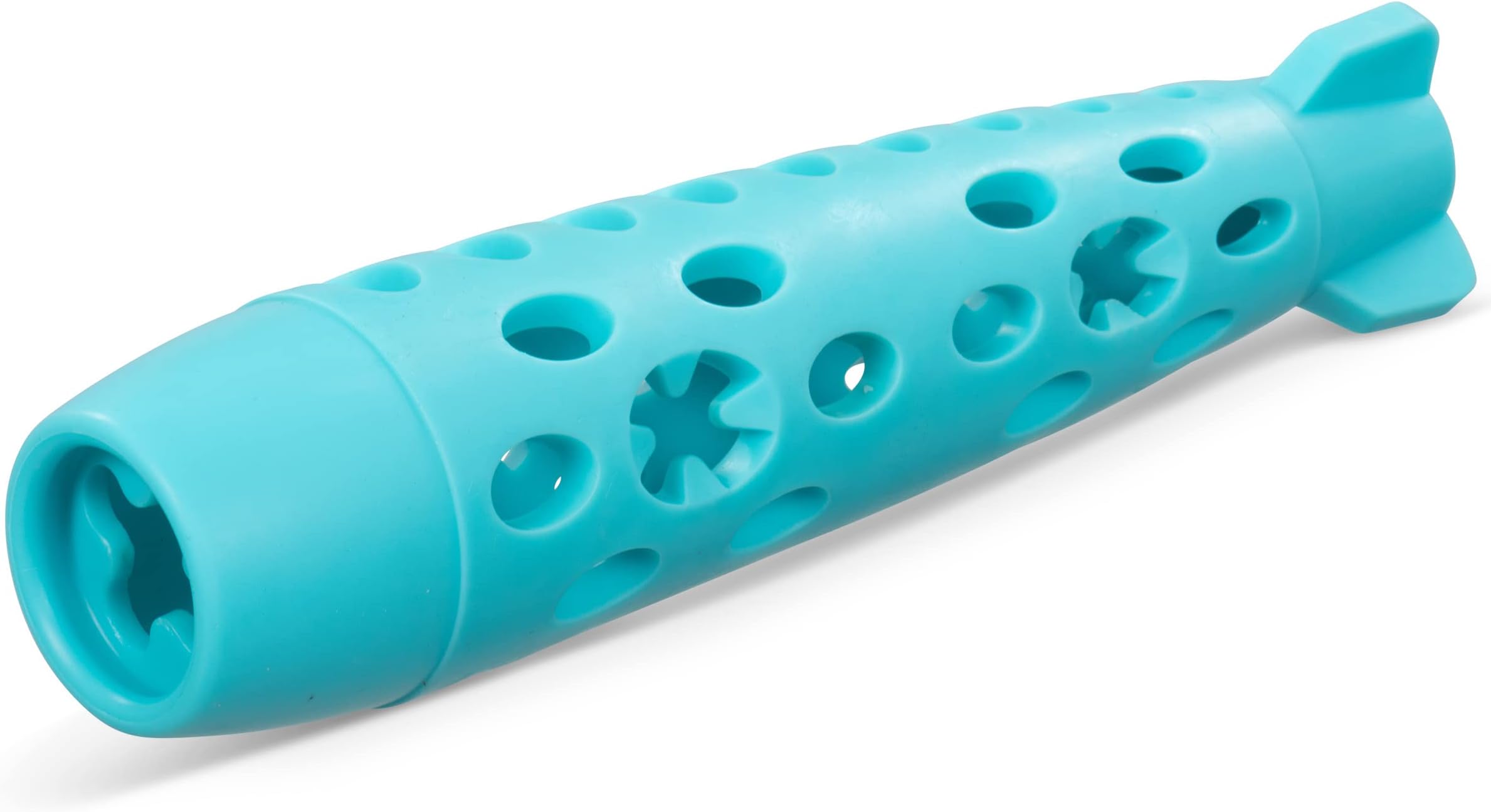 Messy MuttsTotally Pooched Stuff'n Chew Rocket Stick | Teal | 10" x 2.5" Fillable Dog Toy | Interactive Treat Holding TPR Toy for Dog
