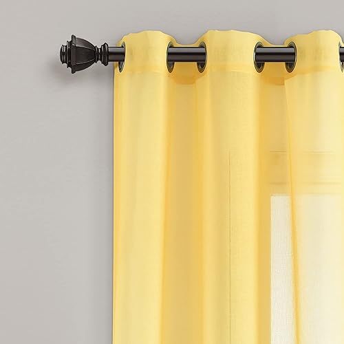 Miniatura 2 de Lush Decor Umbre Fiesta - Par de paneles de cortinas traslúcidas para ventana, 84 pulgadas de largo x 38 pulgadas de ancho, amarillo y gris
