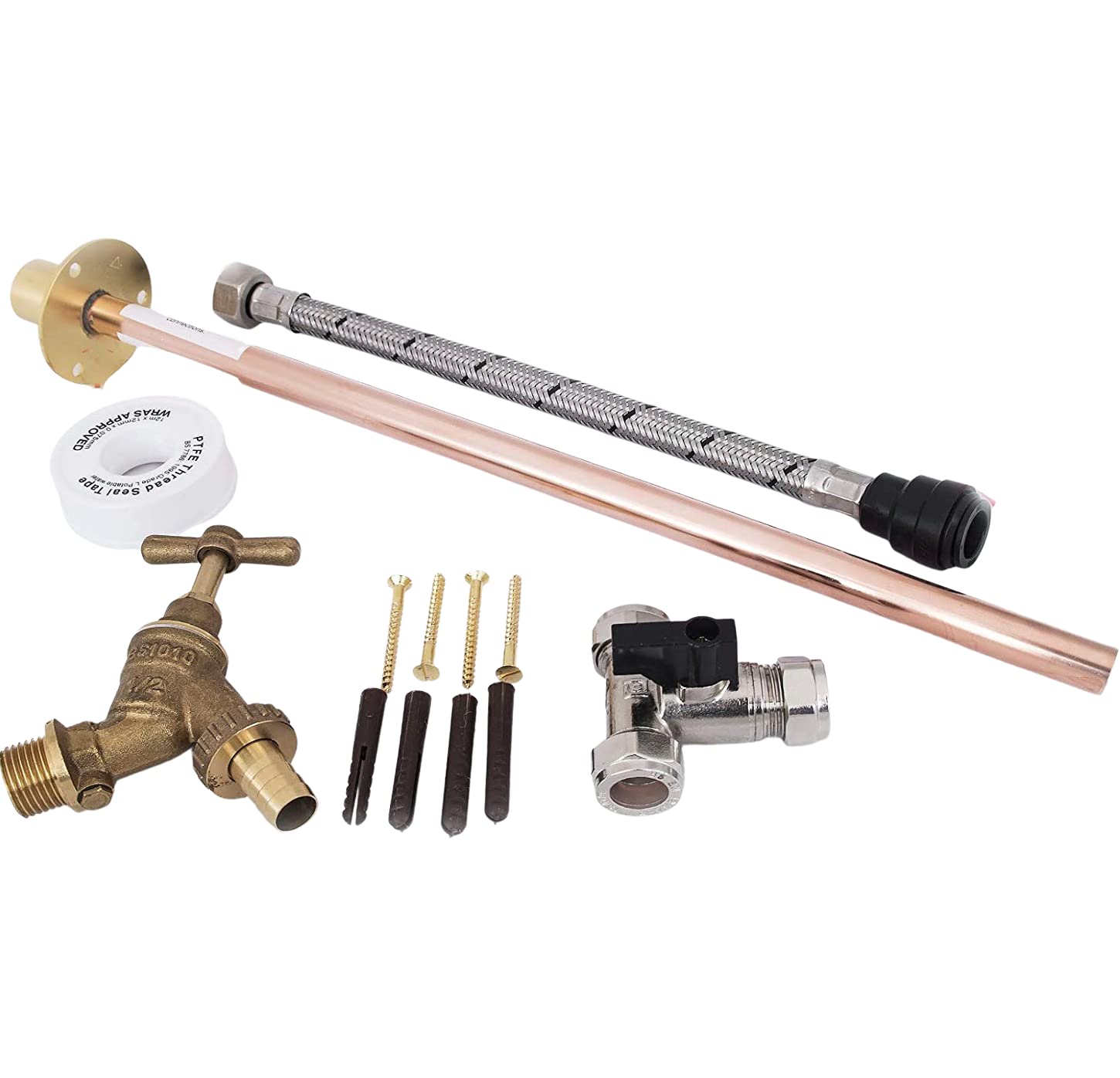 FixTheBog® Professional THRU WALL Outside Garden Tap Kit complete meets Water Regulations GT1 DIY Outdoor Tap Kit includes a 350mm Through Wall Flange isloation valve for winter drain down