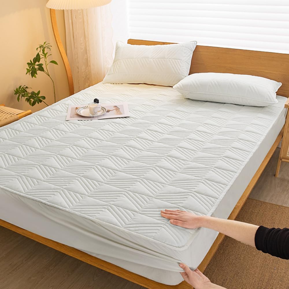 Mattress Protector, Ultra-Soft Wrinkle Free Bottom Sheet - Breathable Fitted Mattress Cover for Home and Hotel-White || 120cmx200cm