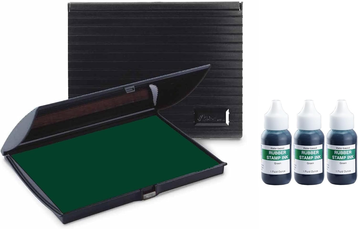 Infusion 5" x 7" Large Stamp Ink Pad for Rubber Stamps, Green Stamp Pad & 3-Pack Ink Refill Bundle