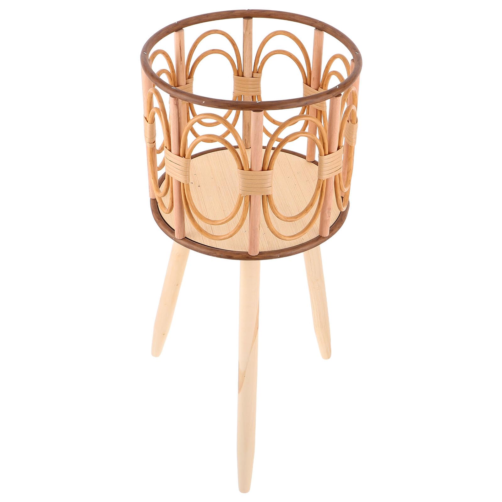 BESPORTBLE Support pour Jardinière Tressé Main en Bois avec Pieds, Diamètre 25 Cm, Hauteur Totale 53 Cm, Ventilation Efficace, Porte-Pots Décoratif sur Pied pour Intérieur et Extérieur,