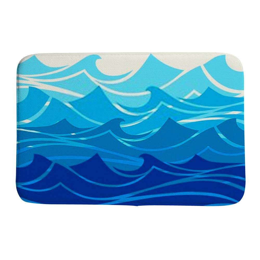 Tapis de bain bleu vagues de mer CHEHONG 60x90cm en polaire corail antidérapant pour douche