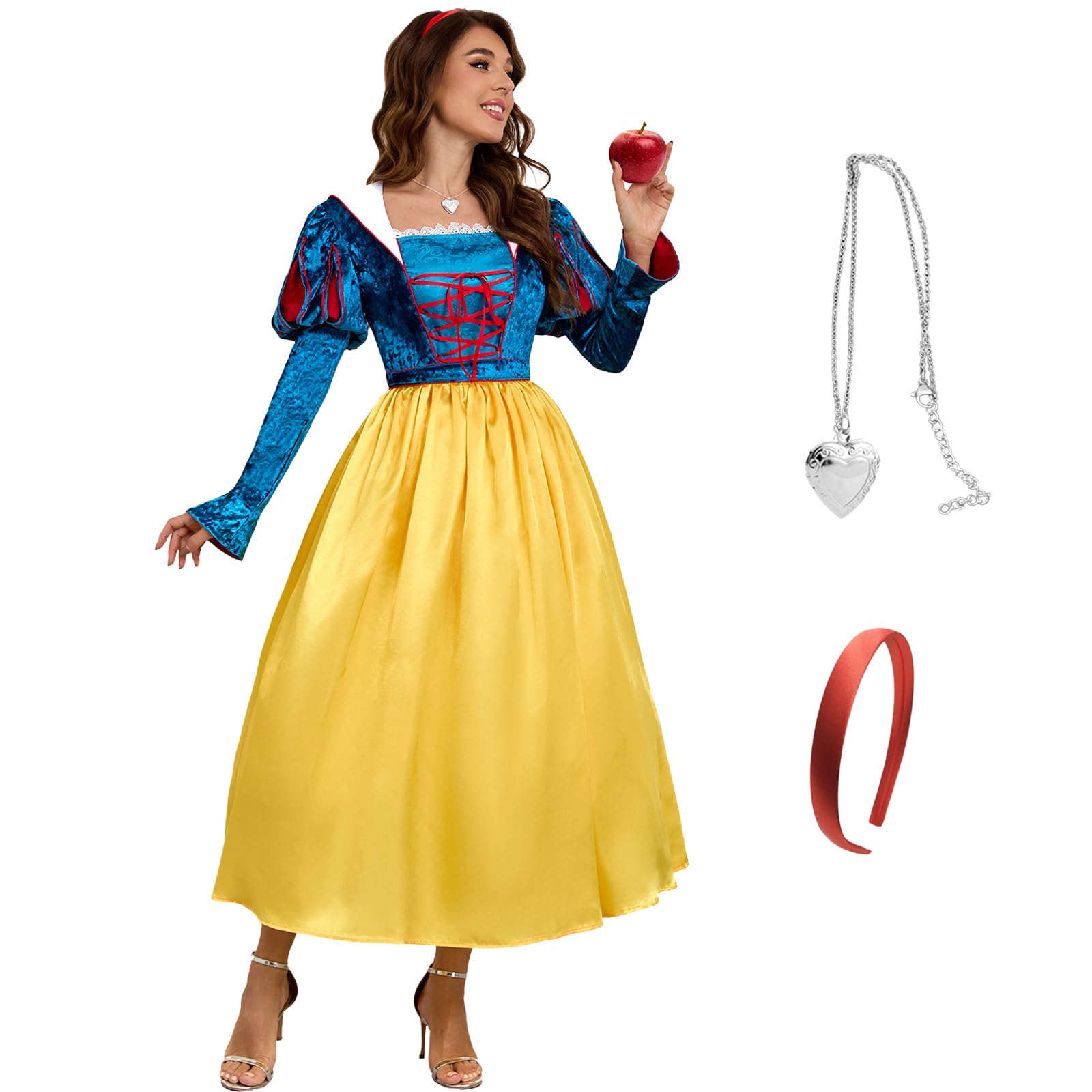 AYYOHON Snow Princess White Costume Women Puff Sleeves Fairytale Dress with Cape Halloween Role Cosplay Outfits for Adult XL