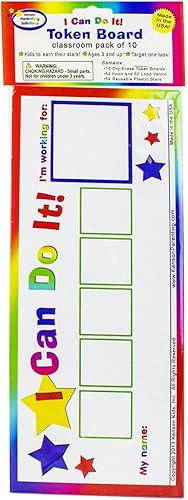 Miniatura 5 de Kenson Kids I Can Do It! Star Token Board - Tabla de incentivos para aula de borrado en seco, paquete de 10, edades de 3 a 10 años, 5 x 11 pulgadas