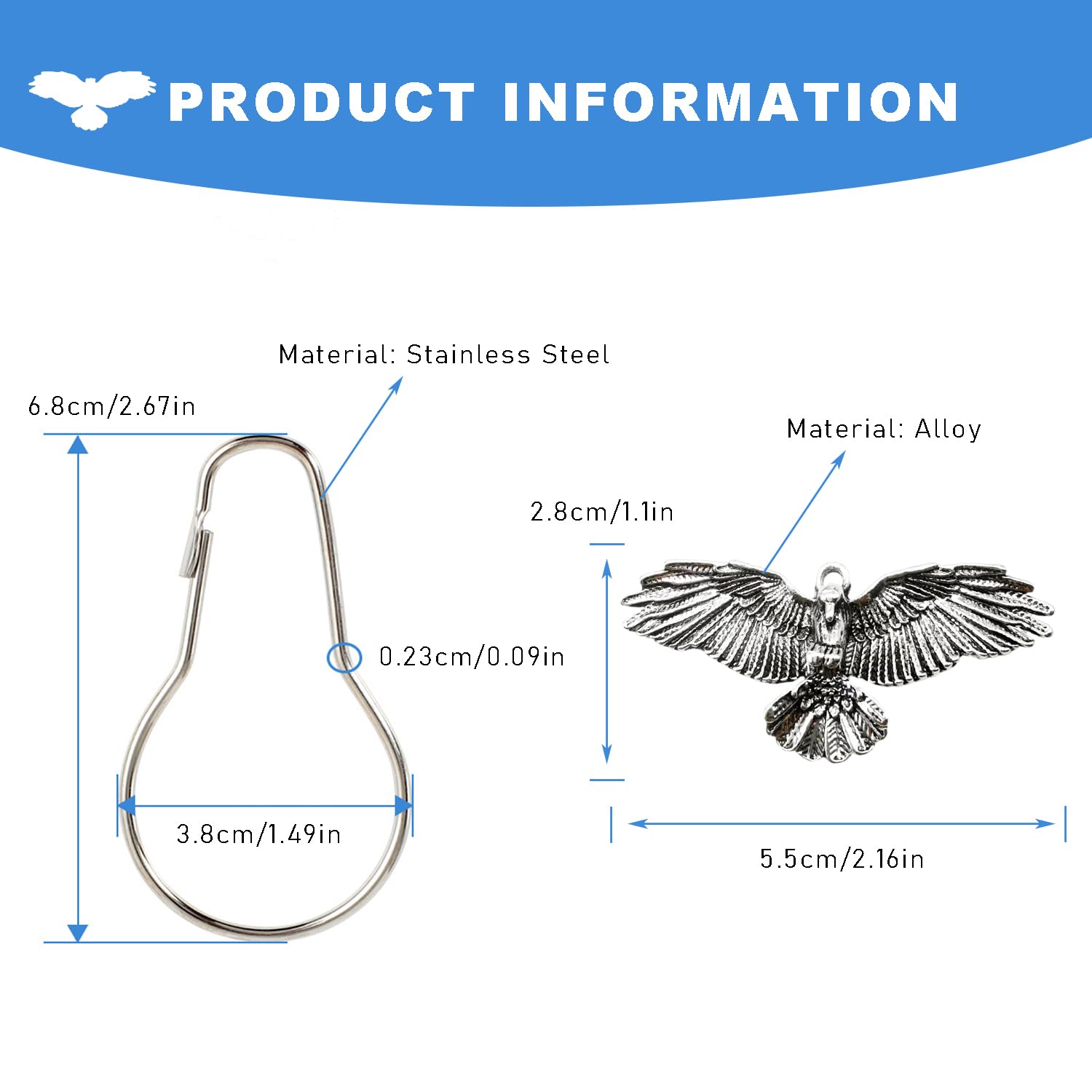 12 Pieces Shower Curtain Hooks Rings Eagle Shower Curtain Hooks Rustproof Metal Shower Curtain Hangers Animal Pendant Accessories Set Rustproof Stainless Steel Eagle Shower Curtain Hooks