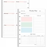 Weekly Planner Undated Refills - Junior Size 53 Sheets/106 Pages Colorful Weekly Planner for 8-Disc Discbound, 100 gsm White Paper, Lasts 1 Year, Undated, 5.8