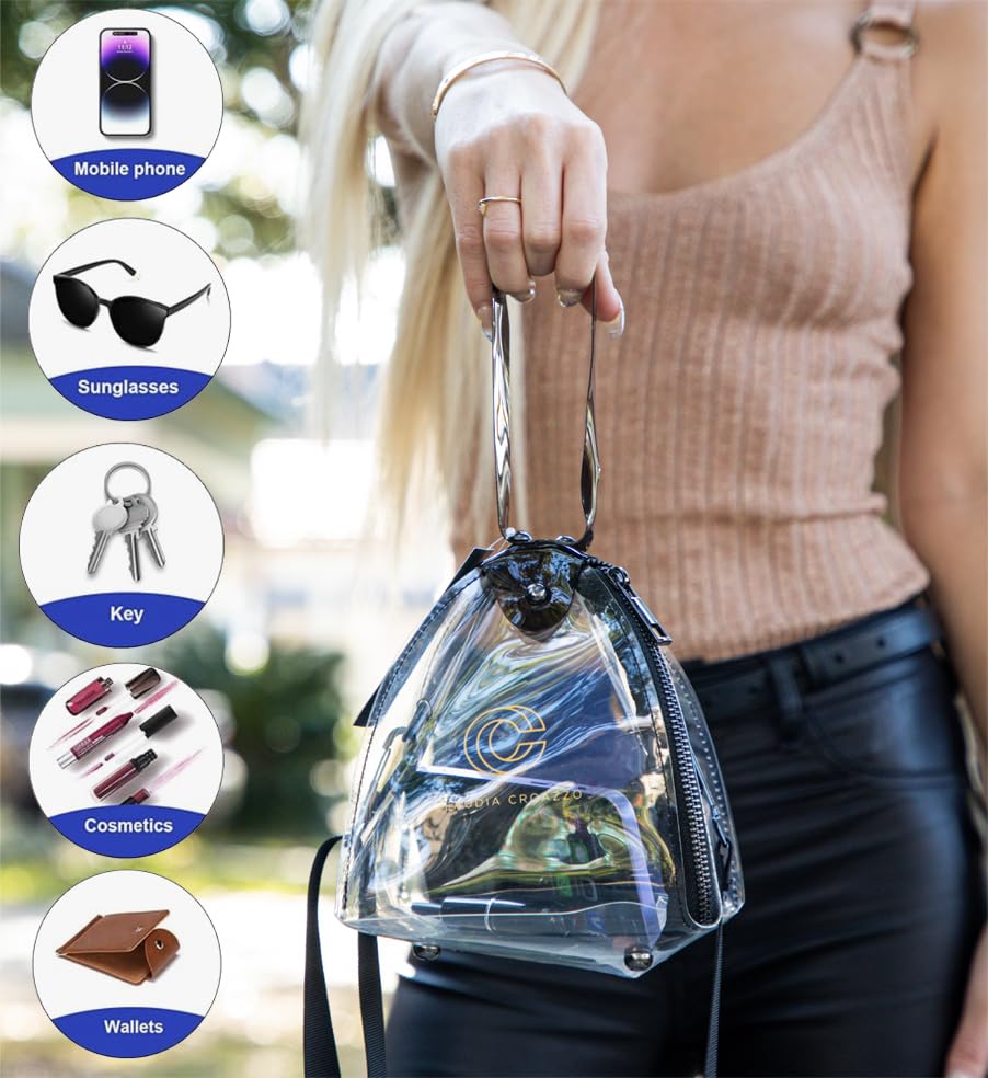 CC COUTURE Stadium Approved Pyramid Clear Handbag - Recycled 100% Pu Plastic Transparent Bag for Women with Detachable Shoulder Strap - See Through Clear Bag for Stadium Events, Sports, Concert4