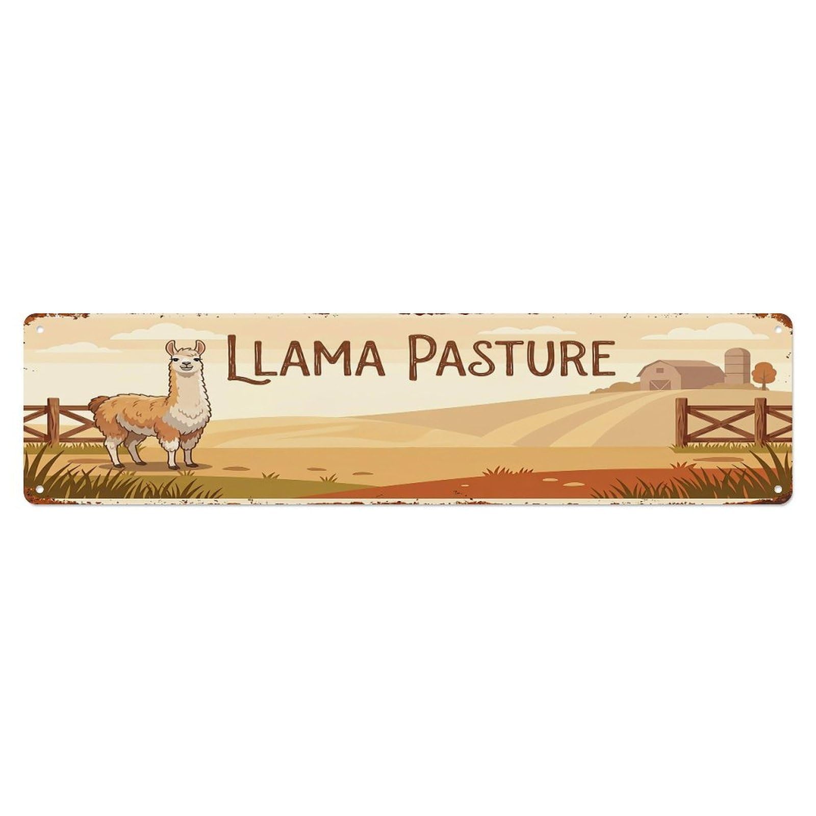 Vintage Llama Farm Scene Llama Pasture Metal Tin Sign