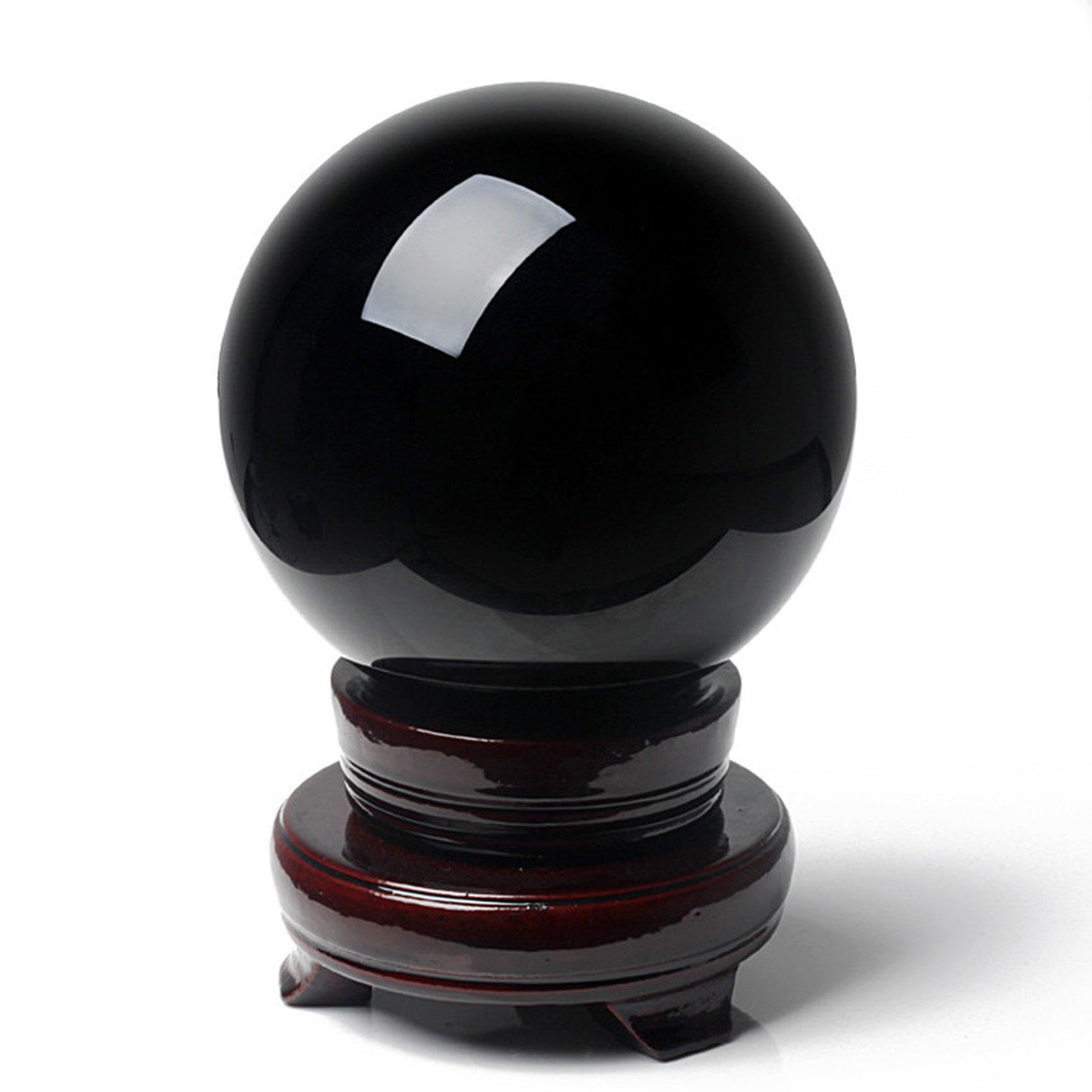 DPURPIWADY Obsidian Crystal Ball Minerals Stones Sphere with Decorative Wooden Stand Fengshui, Divination, Home Decoration,1.4"(3.5cm)
