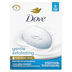 Dove Beauty Bar Soap 8 Bars Gentle Exfoliating, for Soft, Smooth Skin, Gently Renews Skin 3.75 oz