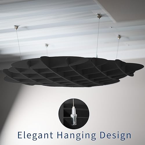 Miniatura 6 de VIVO Panel acústico de gofres de techo, absorbente de sonido colgante hexagonal, lámpara moderna de reducción de ruido, negro, PP-CW01B