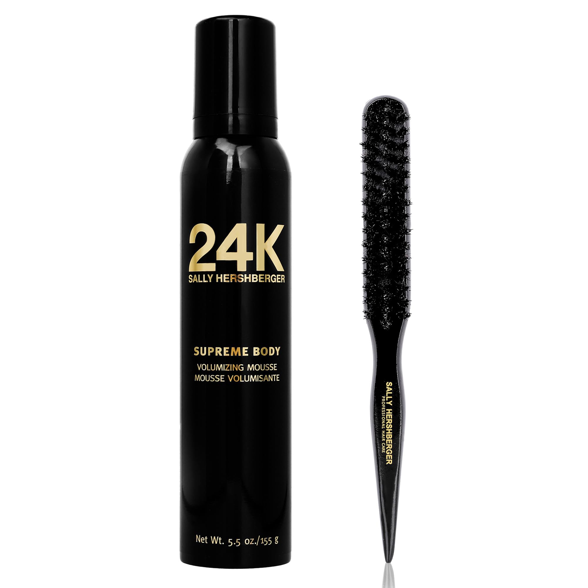 Sally Hershberger 24K Volumizing Mousse and Teasing Brush - Weightless Sculpting Foam for Maximum Control and Flexible Hold - Paraben and Sulphate Free - Back-Combing, Dual-Ended Hairbrush - 2 pc
