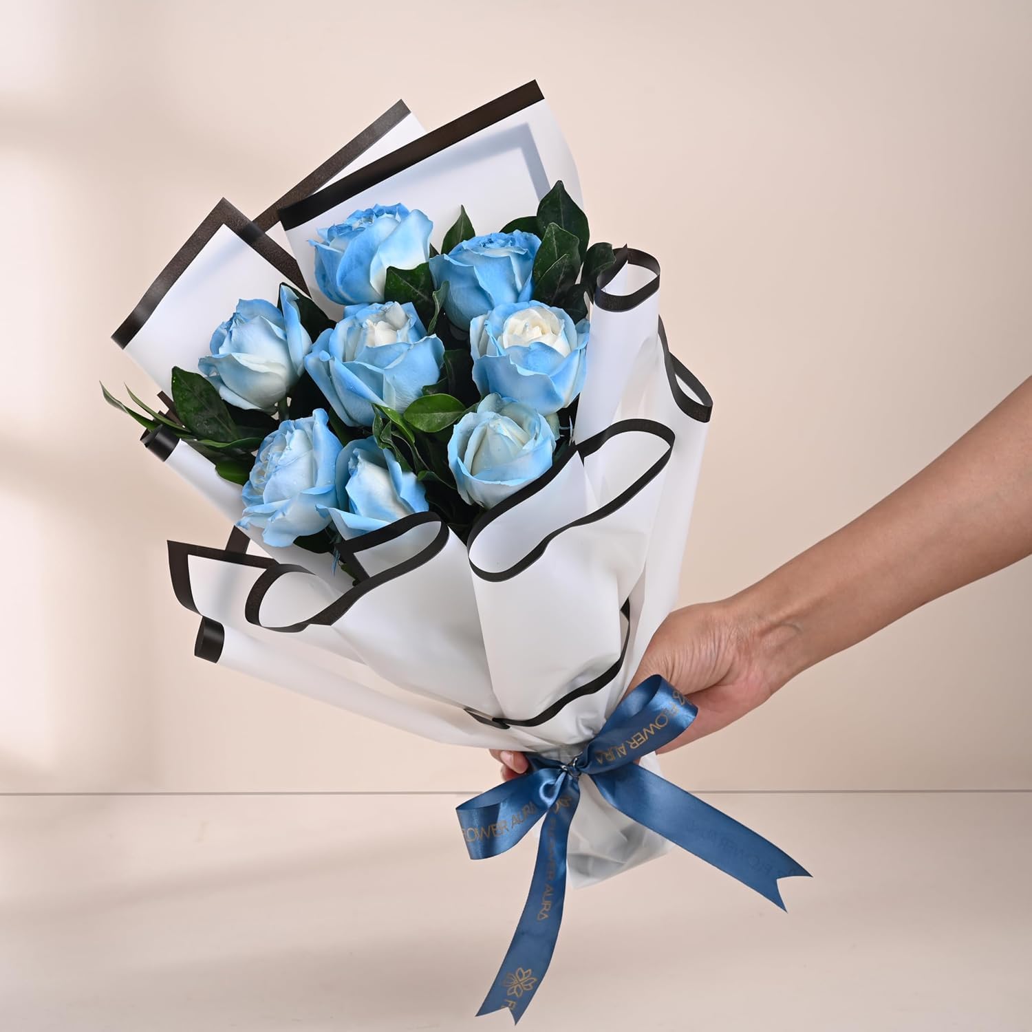 Premium Fresh Live Flower Bouquet of 8 Blue Painted Roses In Designer Paper Gift For Birthday | Anniversary | Love | Home Decor | Fathers Day Gift For Dad-image-32