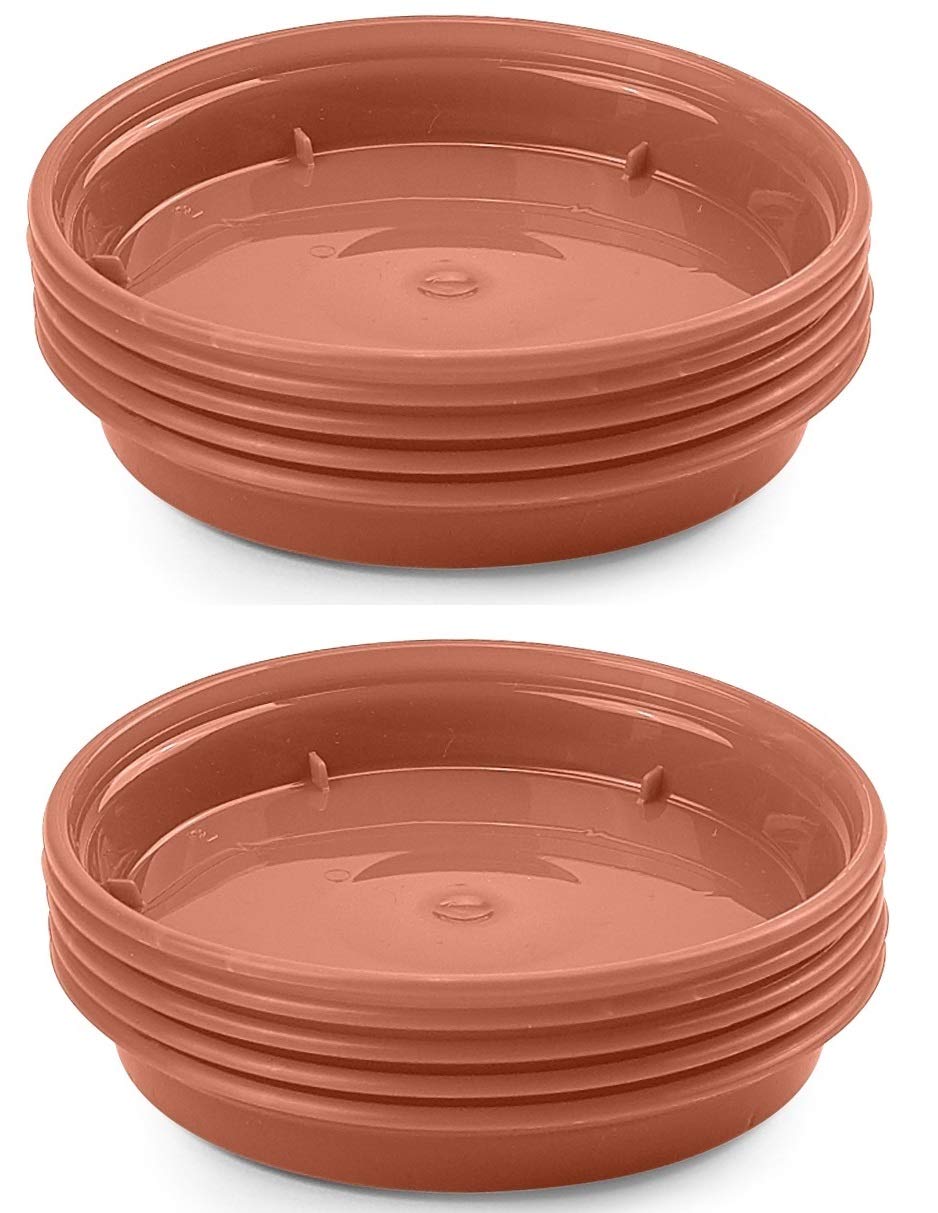 10 Plant Pot Saucers Plastic Terracotta Colour Dish for 5 & 6 Inch 12.7cm & 15cm Flared Pots