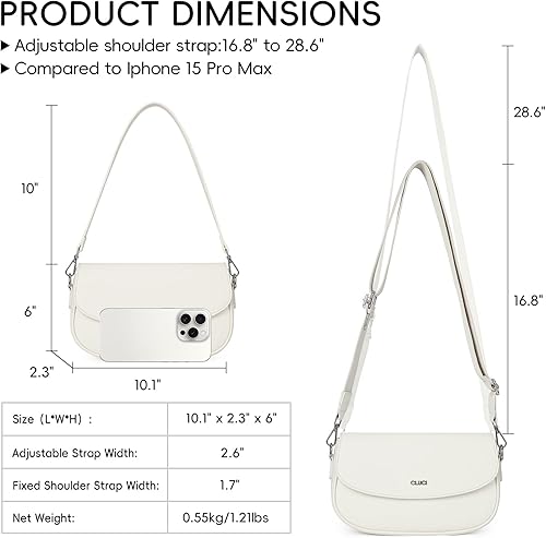 Miniatura 3 de CLUCI Monederos para mujer, bolso de hombro pequeño, lindo embrague de diseñador, bolsos de cuero cruzados, bolso Hobo Color blanco moderno