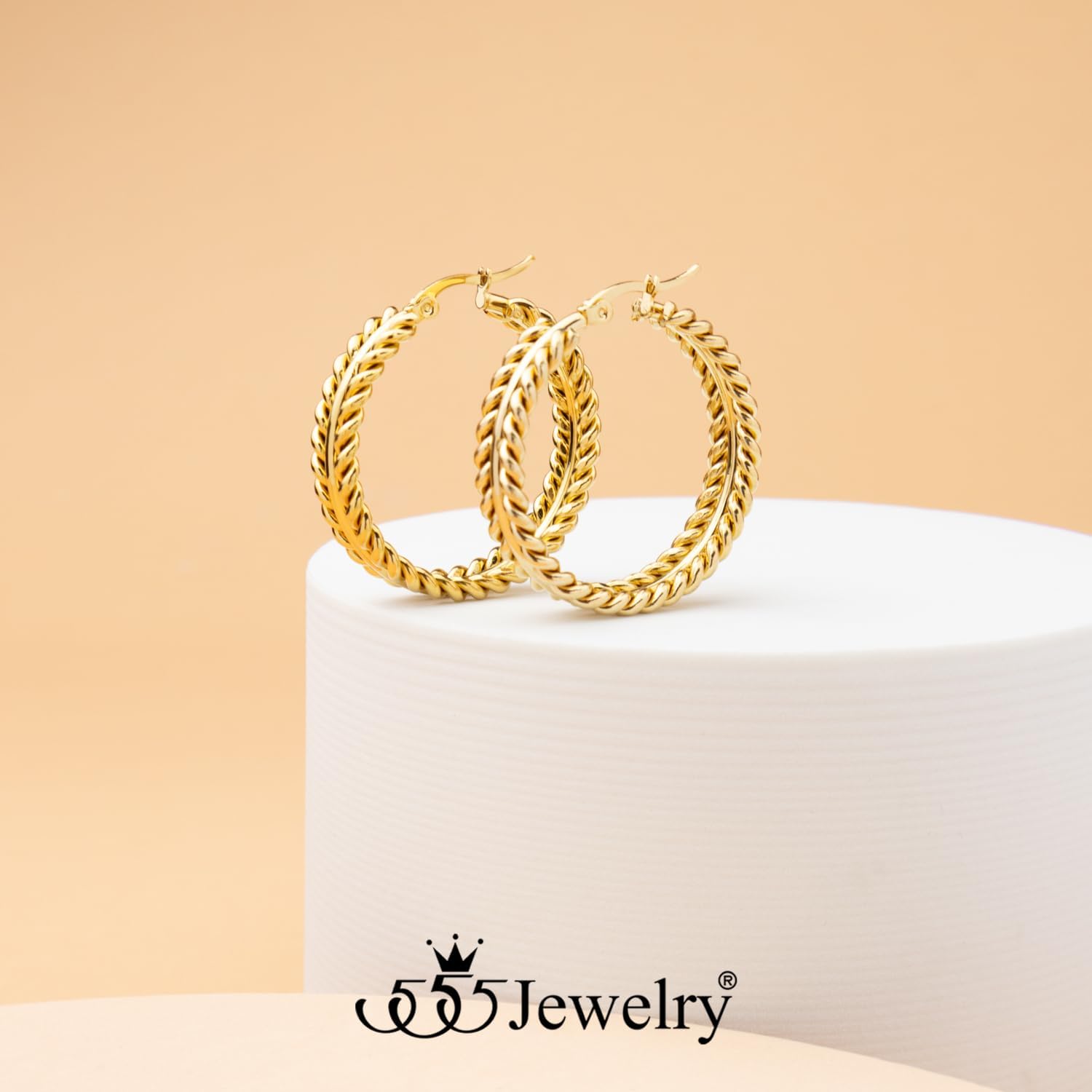 555Jewelry Stainless Steel Twisted Cable Wire Hoop Earrings for Women, Intertwined Chunky Huggie Hoops Earrings for Ladies - Image 5