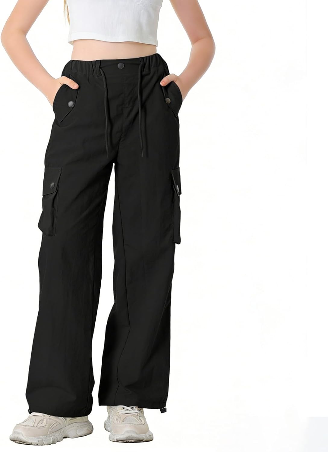 SANGTREE Parachute Cargo Pants Girls & Women's Y2K Baggy Waterproof Pants 90s Dance Outfit, 6 Years-2XL