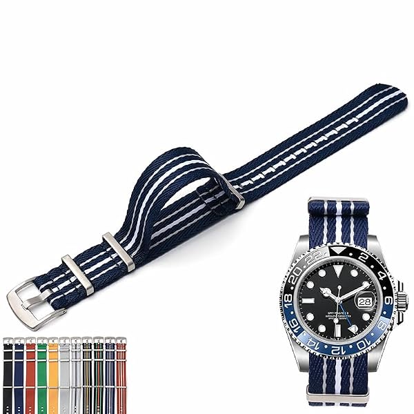 20mm Canvas Nylon Straps For Rolex Submariner And Omega Seamaster, Replacement Nylon Watch Band For Watches - Multiple Colors (Blue - White) by Generic - Used condition - US$15.79