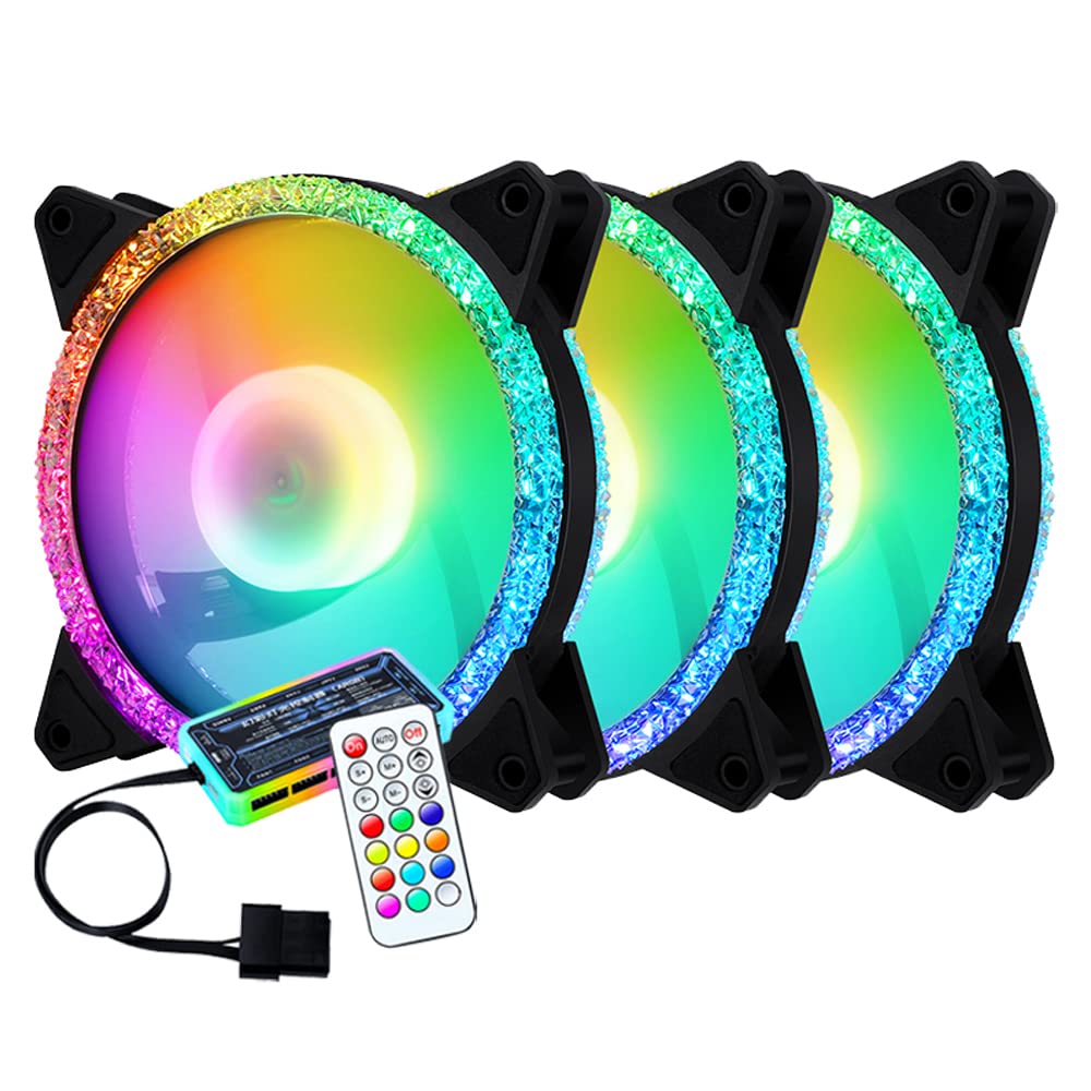 JUST STAR 3in1 Pack 120MM RGB PC Fan with Controller, Quiet Cooling Fan, Color Cooler, Adjustable Speed