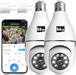 1080P Light Bulb Camera, Wireless WiFi Home Security Camera 360° Surveillance Cam with Motion Detection Alarm Night Vision Light Socket Camera (2 Pack 5G&2.4G with 64G SD Card) asin的图片