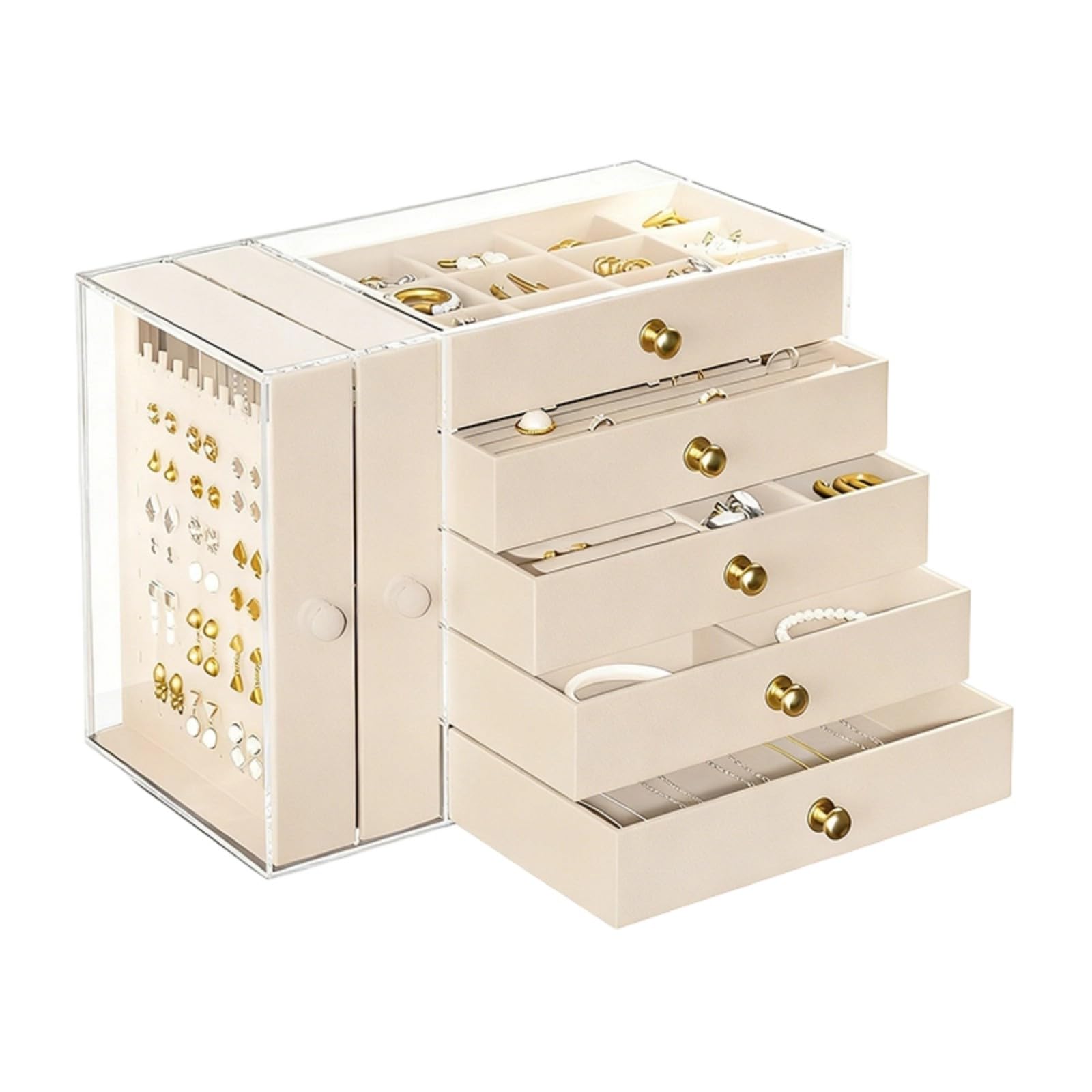 Piceioep 5 Layer Large Capacity Acrylic Jewelry Organiser Box for Accessories Storage Earring Storage