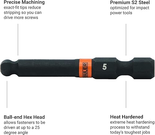 Miniatura 3 de Broca hexagonal de punta de bola de 0.276 in - Railer Allen - Brocas hexagonales de acero S2 de liberación rápida 14 de 2 pulgadas y 0.276 in (5