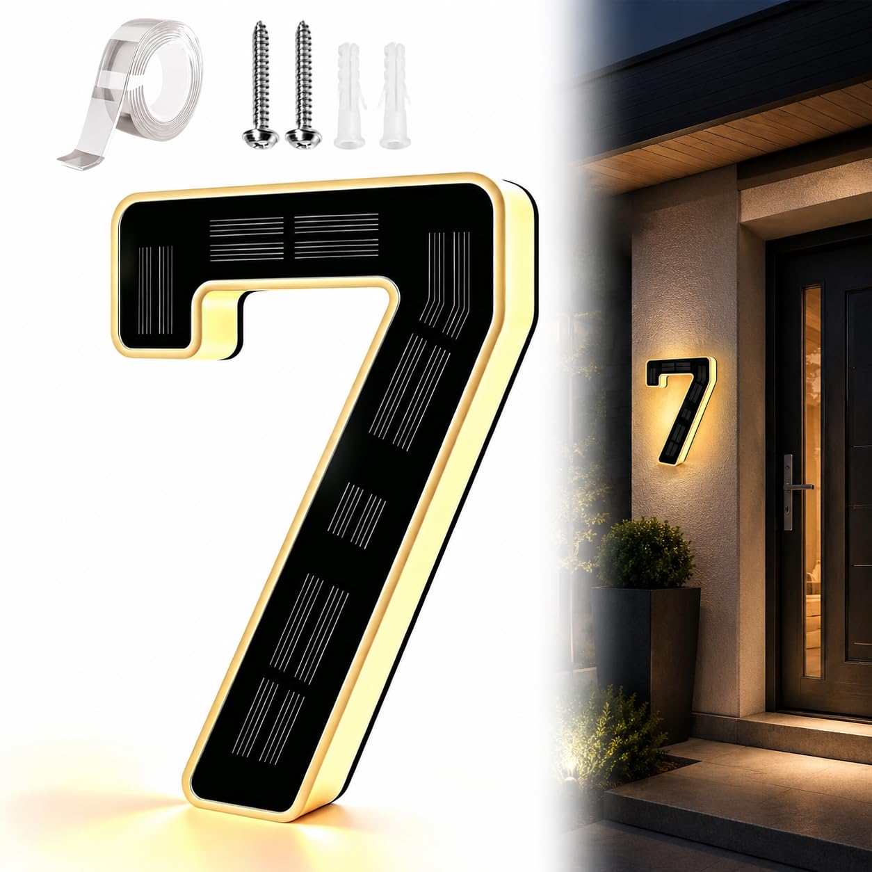 Señal de número de casa solar de 9 pulgadas para exterior, señales de números de dirección LED impermeables grandes, para visibilidad nocturna exterior 7