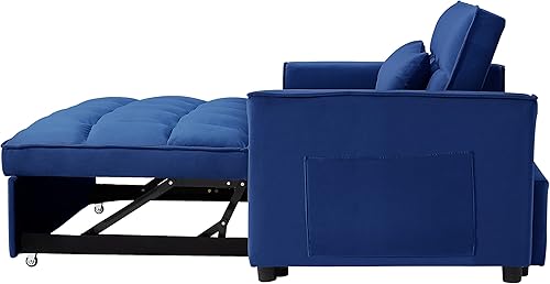 Miniatura 9 de Moderno sofá biplaza de terciopelo con cama extraíble, sofá cama convertible con 2 almohadas lumbares, bolsillos y respaldo ajustable, sofá de 2