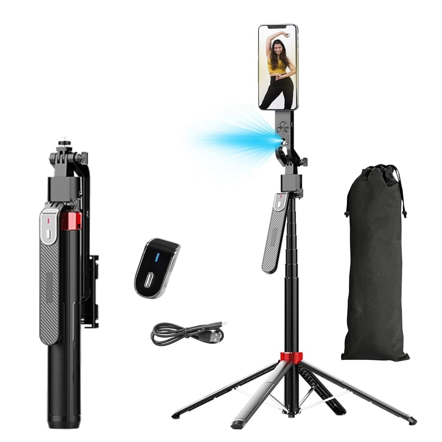 FKU Q185 Auto Face Tracking Tripod - 360° Rotating Smart Shooting Holder with Gesture Control | Detachable Stand for Vlogging, Streaming, Reels| Rechargeable (Q185 Face Tracking Camera Selfie Stick)-picture-30
