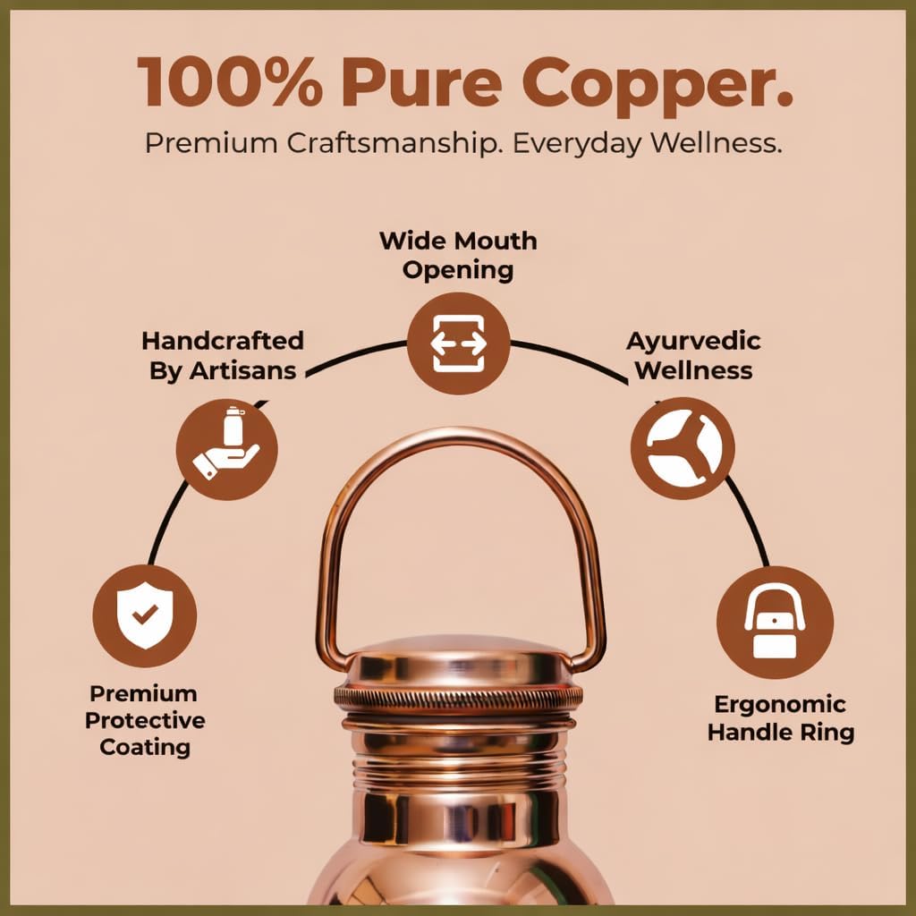 Premium Pure Copper Water Bottle – 32oz Honeycomb Design (Smooth Edge) – Leak-Proof Ayurvedic Copper Vessel for Daily Hydration – Handcrafted & Eco-Friendly