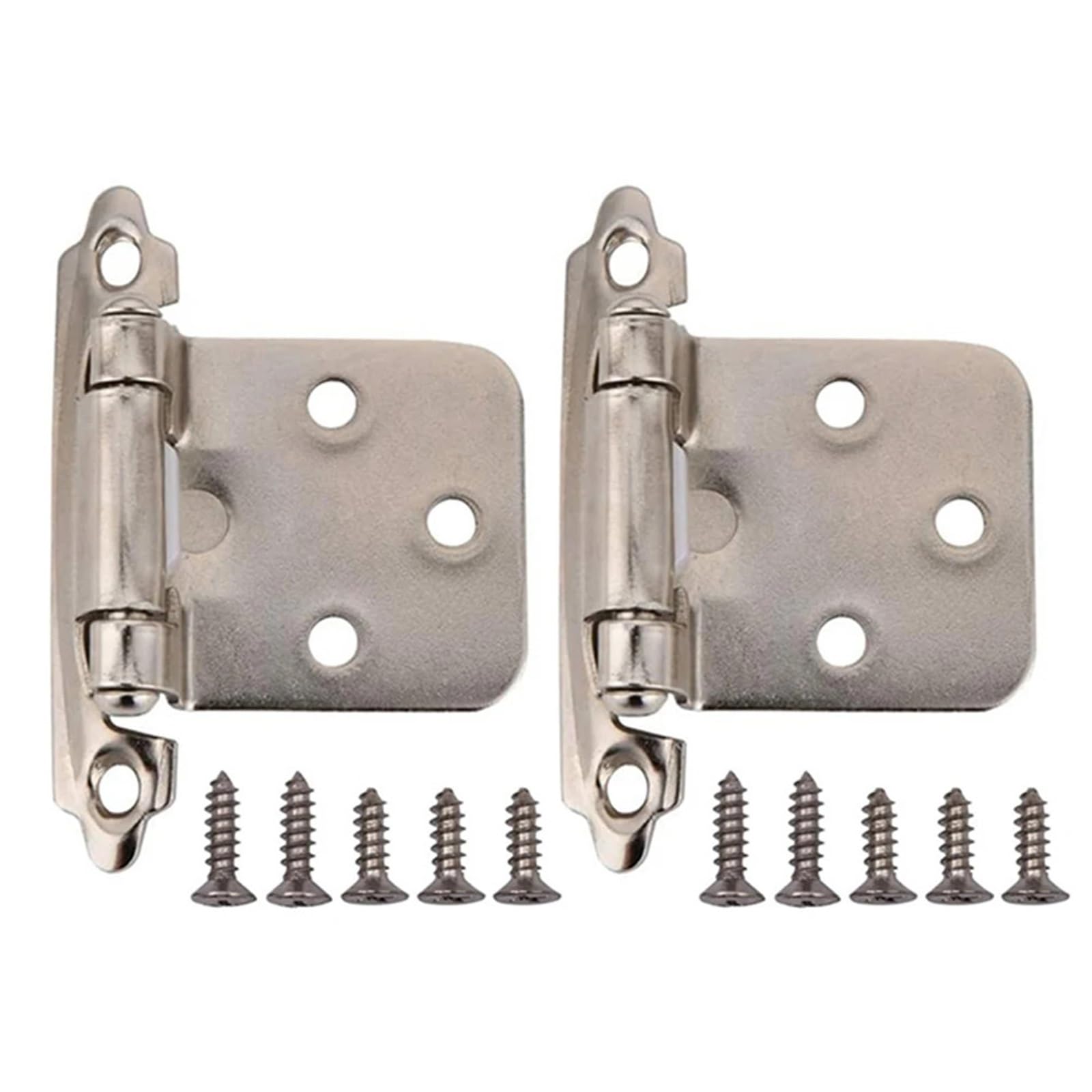 Closing Spring Hinge with Screws Overlay Cabinet Door Flush Hinges 2Pcs(Silver)