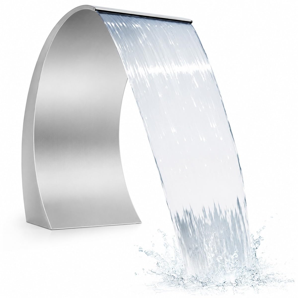 Bananaww J-Shaped Waterfall Spillway, Stainless Steel Swimming Pool Fountain – Outdoor pond blade waterfall, Water Blade Waterfall for Garden Patio Pond Decoration, 30x60cm
