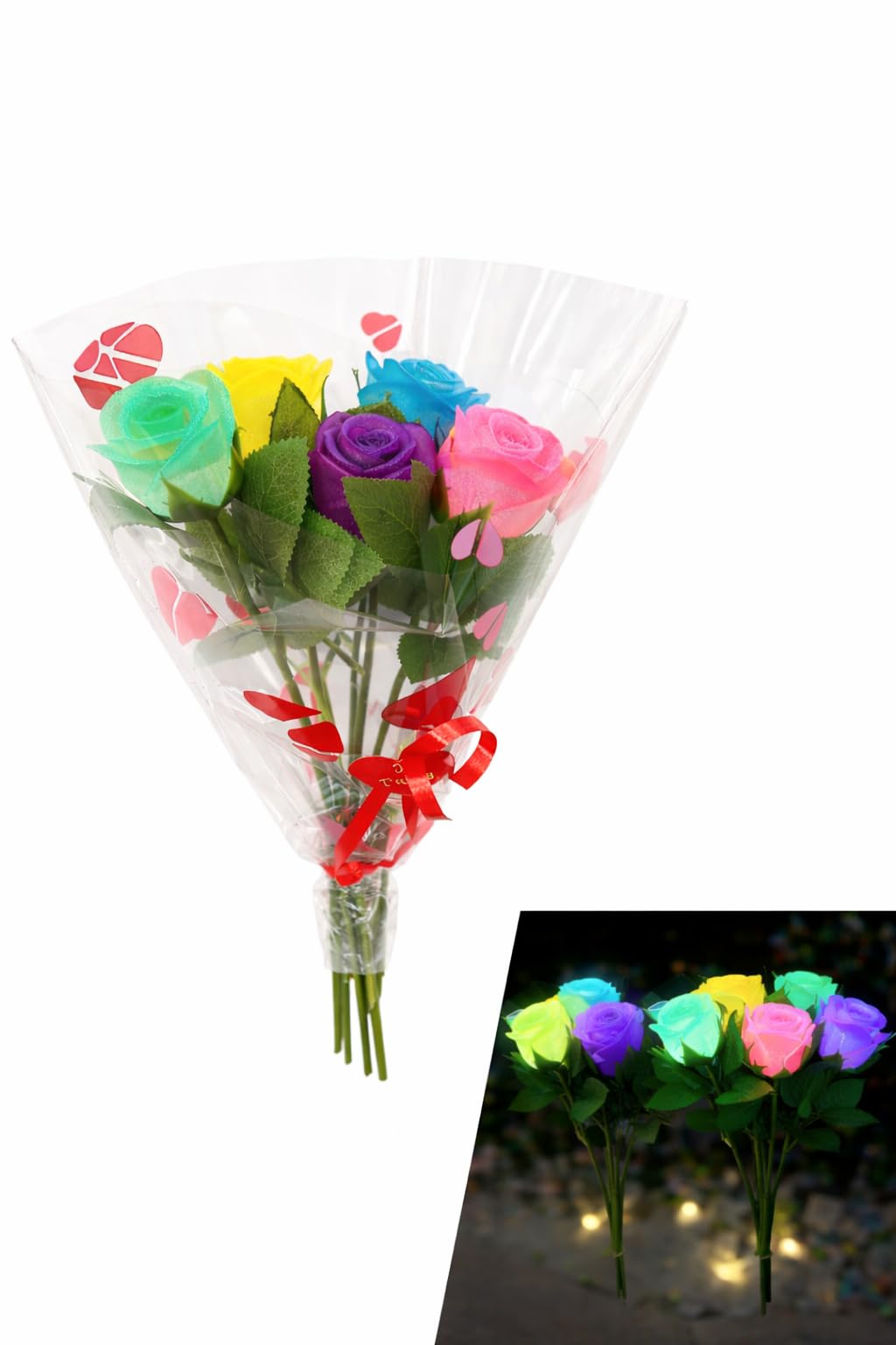 Bouquet de 5 roses phosphorescentes LED pour table de mariage