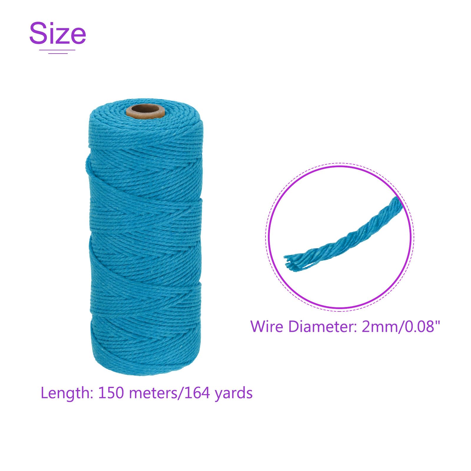 DMiotech 2 Pack 2mm x 150M (164 Yard) Bright Blue Natural Cotton Macrame Rope - Image 4