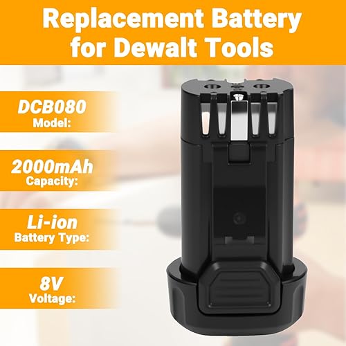 Miniatura 2 de Joiry Paquete de 2 baterías de 8 V para DEWALT 2000mAh Li-ion de repuesto DCB080 DW4390 DCF680N1 DCF680N2 DCF680G2 (2 paquetes)